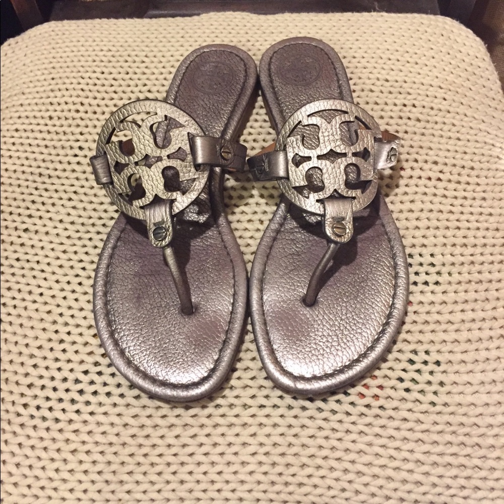 Tory Burch “Miller”sandals metallic silver